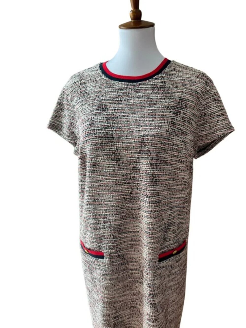 Brooks Brothers Dress XL Fall boucle Retro Tweed 60s shirtdress Gold button Work - Picture 12 of 16